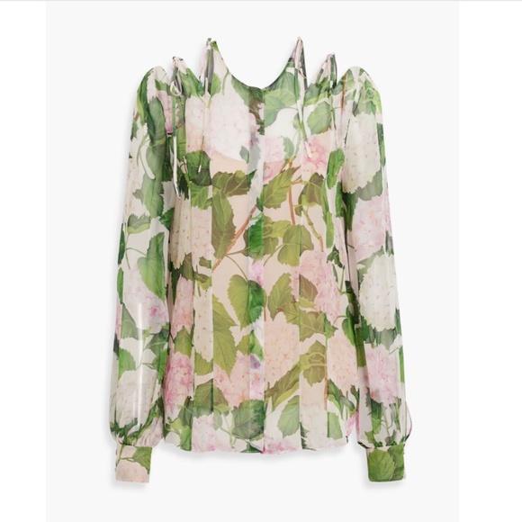 OSCAR DE LA RENTA Bow-Detailed Floral Print Silk-Chiffon Blouse Sz12 - Picture 5 of 15